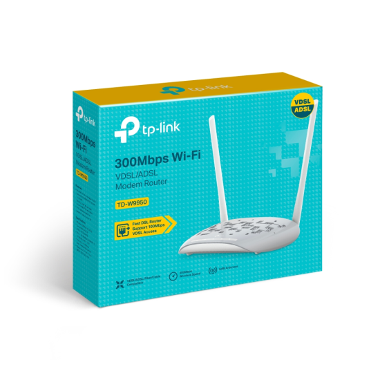 TP-LINK TD-W9950  4 Port  2.4Ghz Wifi  300Mbps  2xAnten  VDSL2  ADSL2 MODEM