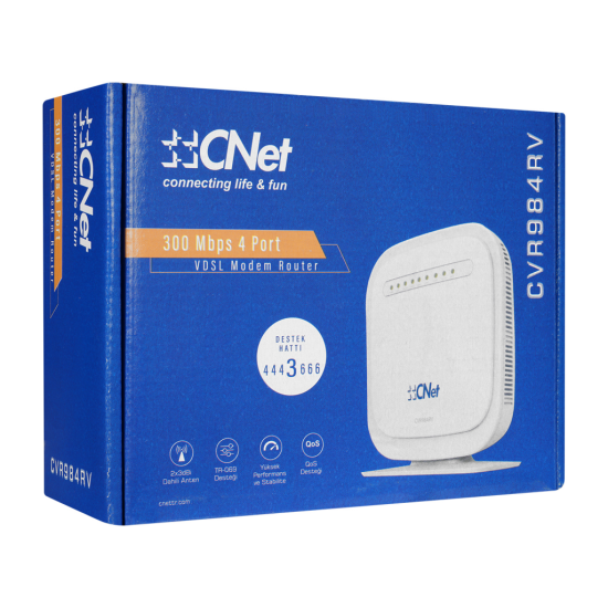 CNET CVR984RV  4 Port  2.4Ghz Wifi  300Mbps  2x3dBi Dahili Anten  VDSL2  ADSL2+ MODEM