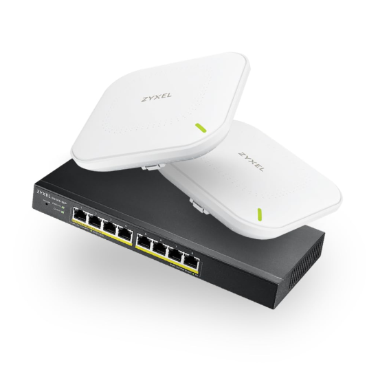 ZYXEL NEBULA STARTER Kit  1x GS1915-8EP 8 Port Poe Yönetilebilir Fiber Switch  2x NWA90AX DualBand  WiFi6  Poe Access Point