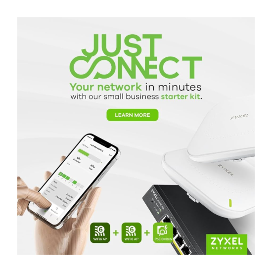 ZYXEL NEBULA STARTER Kit  1x GS1915-8EP 8 Port Poe Yönetilebilir Fiber Switch  2x NWA90AX DualBand  WiFi6  Poe Access Point