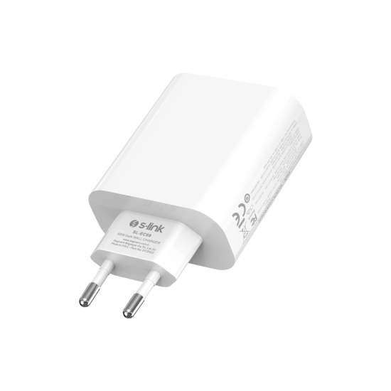 S-LINK SL-EC69  65W USB-C +USB-A Şarj Cihazı. Telefon  Tablet  Notebook için uyumludur  Beyaz