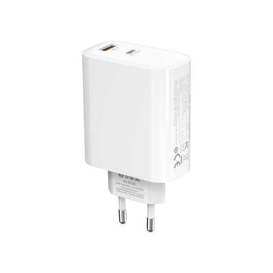 S-LINK SL-EC69  65W USB-C +USB-A Şarj Cihazı. Telefon  Tablet  Notebook için uyumludur  Beyaz
