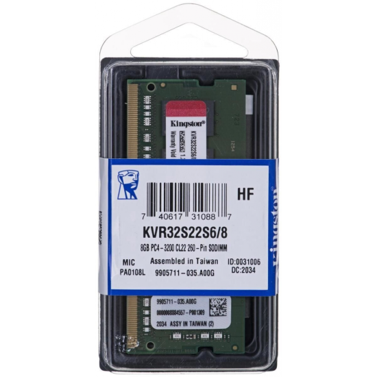KINGSTON KVR32S22S6/8  8Gb  3200Mhz  DDR4  Sodimm  Notebook RAM  1 2V  CL22
