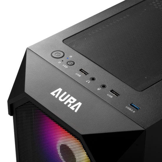 GAMDIAS AURA GC1  600W  Tempered Glass  Mesh  ARGB  Micro ATX GAMING KASA