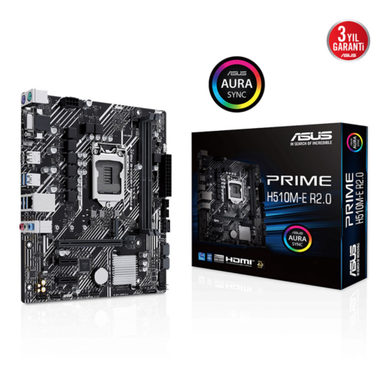 ASUS PRIME H510M-E R2.0  2xDDR4  M.2  D-SUB  HDMI  DP  10-11.Nesil  LGA1200 Soket  Anakart