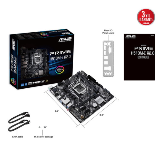 ASUS PRIME H510M-E R2.0  2xDDR4  M.2  D-SUB  HDMI  DP  10-11.Nesil  LGA1200 Soket  Anakart